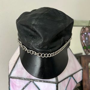 Womens Leather Biker Cap Adjustable